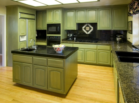 Olive Green Cabinets in a Kitchen