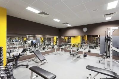 Gym with mirrored walls  