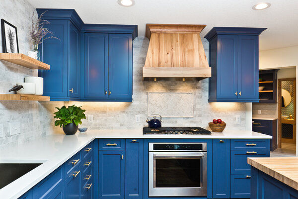 Kitchen with beautiful cabinets with blue paint